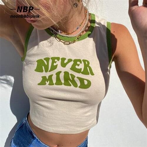 NEONBABIPINK Slogan Printed Cute Crop Tops for Teen Girls Casual Sleeveless Graphic T Shirts Streetwear Women Tanks N95-BZ10