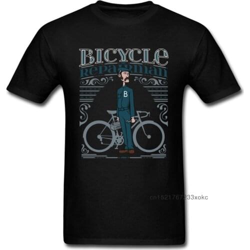 Bicycle Repairman T Shirts Retro Tshirt Men Black T-shirt Letter Printed Clothes Biker Rider Tops Tees Cotton Clothes Plus Size