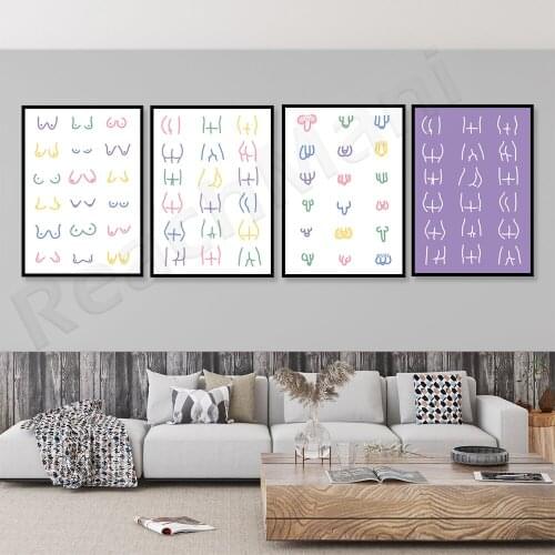 Naked Poster Boob Bum Willy Nordic Line Art Print Pastel Minimalist Canvas Painting Modern Wall Picture Bathroom Home Decor