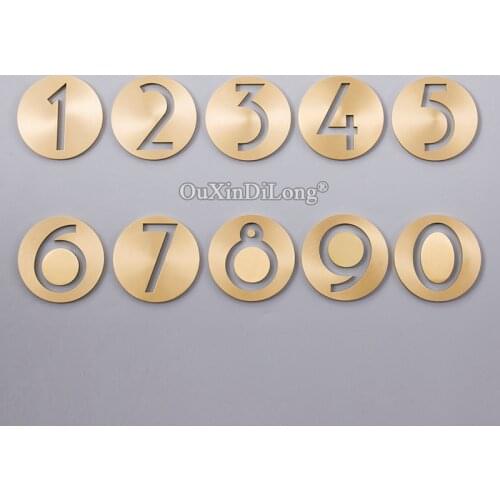 HOT Brass Round House Numbers Digital 0~9 Door Alphabet Wall Decor Villa Hotel Door Plates DIY Figures Home Hotel Number Signs