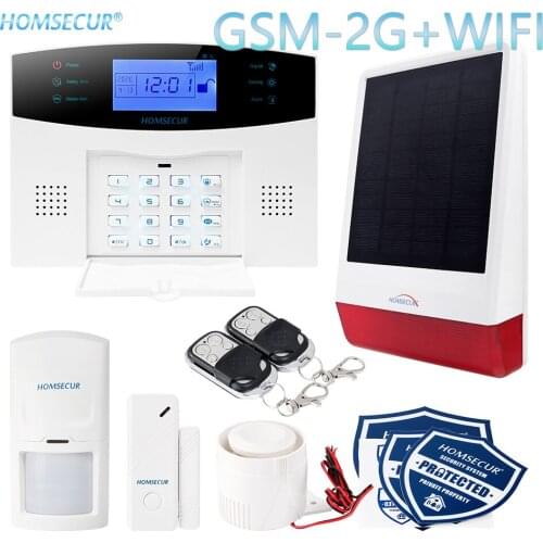 HOMSECUR Wireless WIFI Home House Alarm System+Wireless Solar Red Flash Siren
