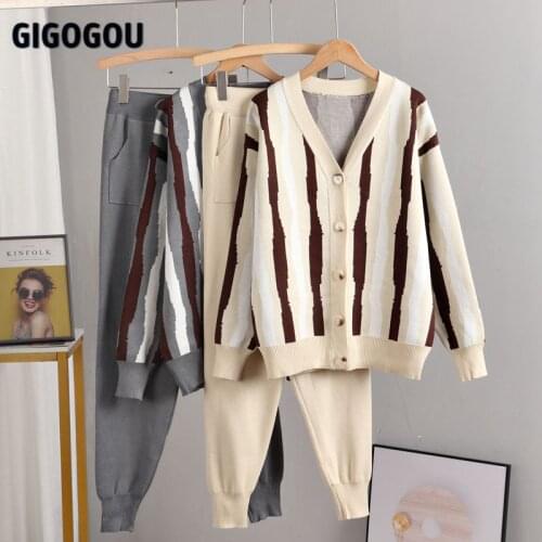 GIGOGOU Two/2 Piece Set Women Cardigan Sweater Tracksuits Batwing Sleeve Hooded Women Cardigan Crop Top Harem Carrot Pants Suits