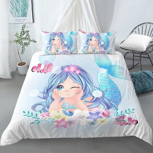 Bedding Set Crib Cute Duvet Cover for Baby Kids Children & Pillowcase Cartoon Mermaid Edredones Niños Girls Princess Quilt Cover