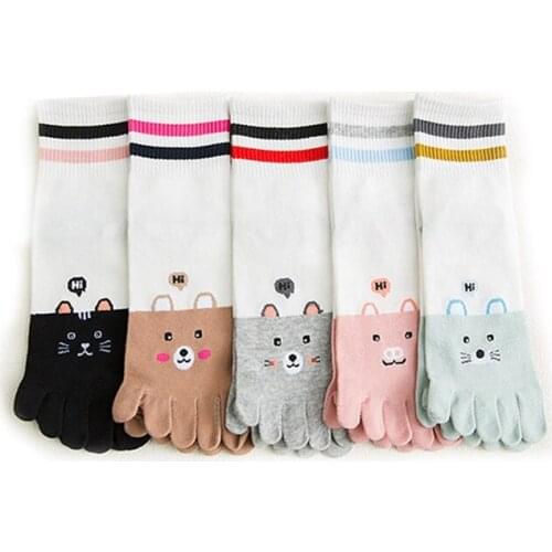 Middle Stockings Short Cotton Boat Cute Cartoon Women Fresh Comfortable Five Toe Socks