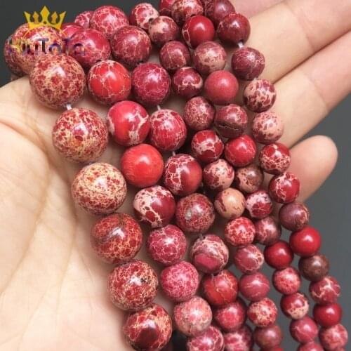 Natural Stone Red Sea Sediment Jaspers Round Loose Beads For Jewelry Making DIY Bracelet Earrings Accessories 15'' 4/6/8/10mm