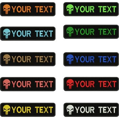 Skull Logo 10X2.5cm Embroidery Custom Name Text Patch Stripes badge Iron On Or Velcro Backing Patches For Clothes Backpack Hat