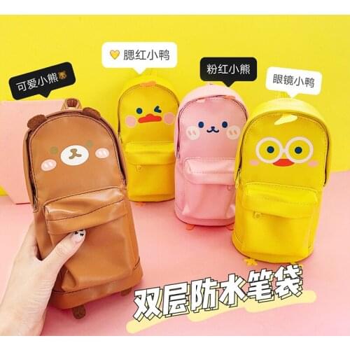 Cartoon Creative School Bag Pencil Case for Girls Gift PU Kawaii Pencilcase Pencil Bag Stationary Large Capacity School Supplies