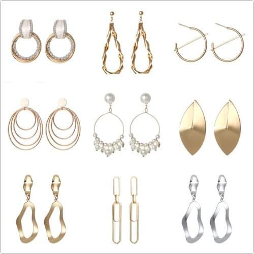 New Fashion Golden Silver Color Metal Earrings Hollow Geometric Earrings For Women Wholesale Jewelry