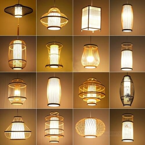 Chinese Style Pendant Lights LED Living Room Decor Restaurant Bedroom Lamp Idyllic Art Hand Weaving Lantern Bamboo Light Fixture