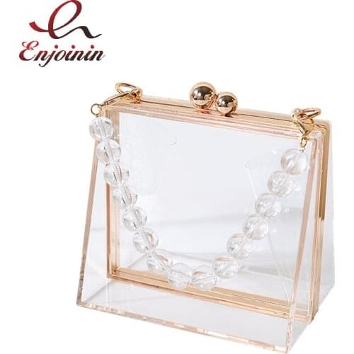 Transparent Trapezoidal Acrylic Box Party Clutch Women Purses and Handbags Fashion Designer Chain Shoulder Bag Wedding Evening