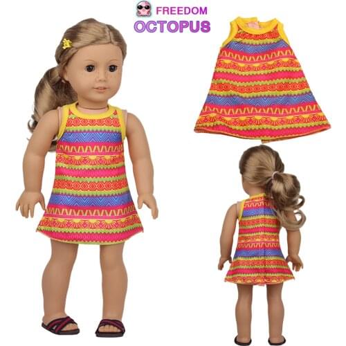 Multi-color Sleeveless Skirt For 18Inch American Doll Waves, Sun Dress Clothes For 43Cm Baby New Born& OG Girl Doll Toy Gift