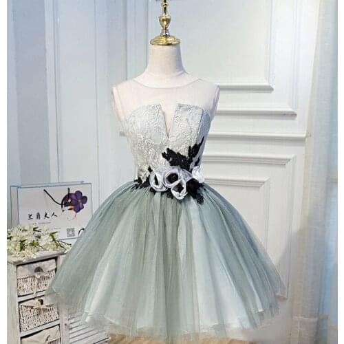 Luxury grey waist flowers short lolita dress see through backside buttons/cartoon/carnival cosplay