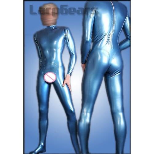 Sexy Latex Catsuit With Back Zip Pouch Rubber bodystocking bodysuit Jumpsuit overall zentai body suit
