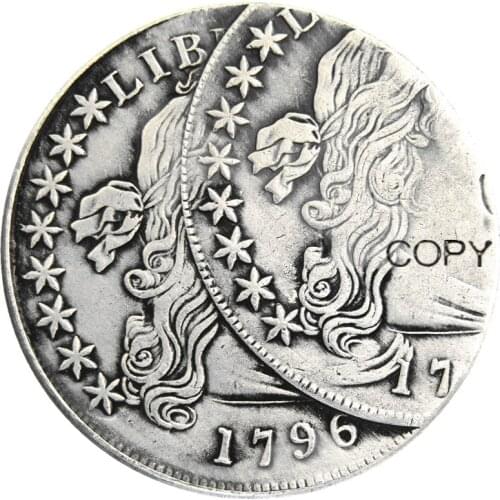 United States Of America 1796 Liberty Dollar Two Faces Error Silver Plated Copy Coin