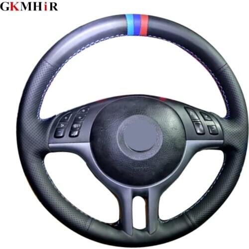 Hand-stitched Black Soft Artificial Leather 3 colors stripes Car Steering Wheel Covers for BMW E39 E46 325i E53 X5 X3
