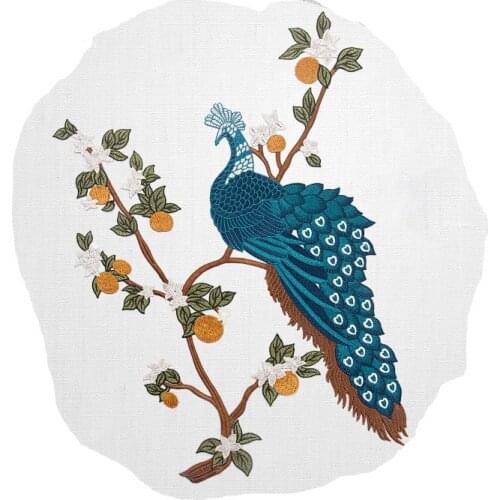 Newquality embroidered around 50*35cm peacook patches for clothes such a jack, sewing patches for clothing