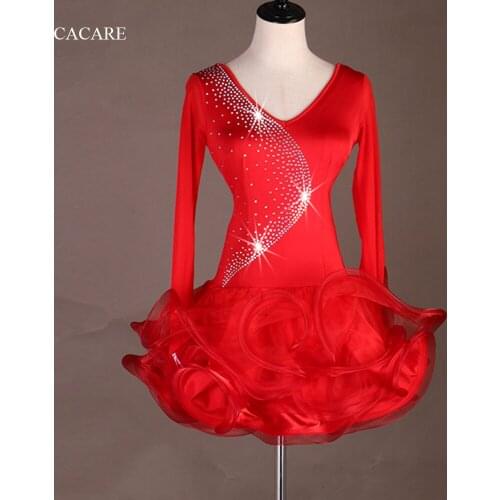 Latin Dance Dress Women CHEAPEST Latin Dance Competition Dresses Salsa Costumes Tango Velvet D0612 She'er Hem Mesh Sleeve