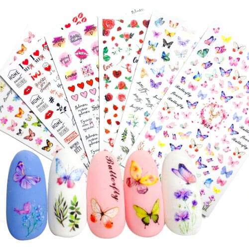 1pcs Mixed colorful Butterfly 3D Nail Sticker Red Rose Russian Letter self-Adhesive Nail Art Decoration Decal tattoo Accessories