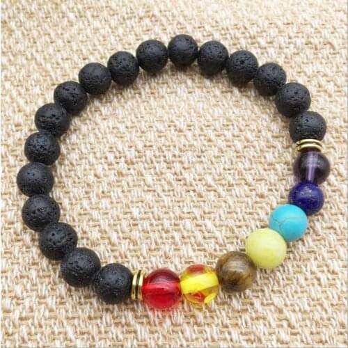 2 Styles Rainbow Chakra Beads 8mm Black Lava Stone Bracelets DIY Aromatherapy Essential Oil Perfume Diffuser Pulsera Bracelet