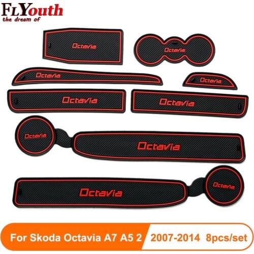 8PCS For Skoda Octavia A7 A5 2 2007-2014 3D Rubber Car Anti Slip Mat Interior Door Pad/Cup Mat Car Accessories Styling