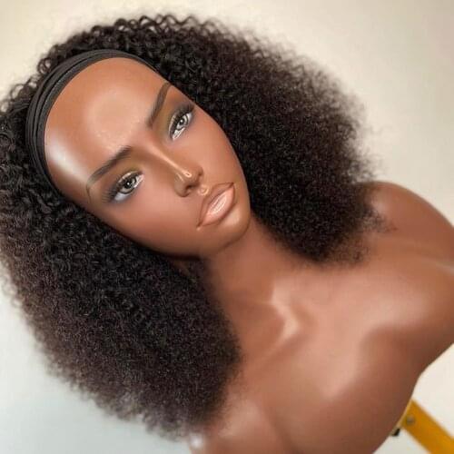 Afro Kinky Curly Headband Wig Human Hair Brazilian Remy Hair Glueless Wigs For Black Women Machine Made Curly Human Hair Wigs