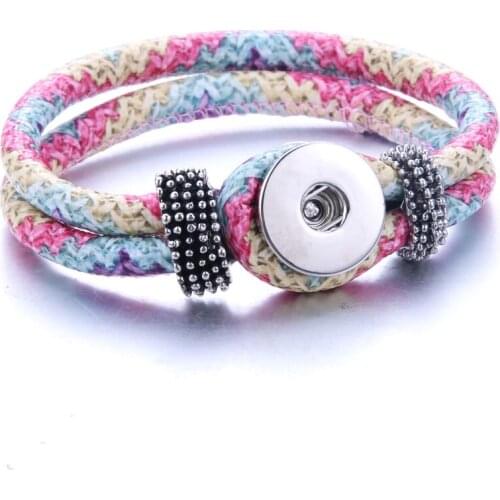 New Multi-color Leather Simple Buckle Snap Bracelet 20cm fit DIY 18MM Snap Buttons Snap Jewelry wholesale Gift 0954