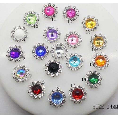 NEW 10Pcs/Lot 14MM Round Acrylic Rhinestones Decorative Buttons Mix-Colour Diy Girl Hair Ribbon Wedding Decoration Accessory