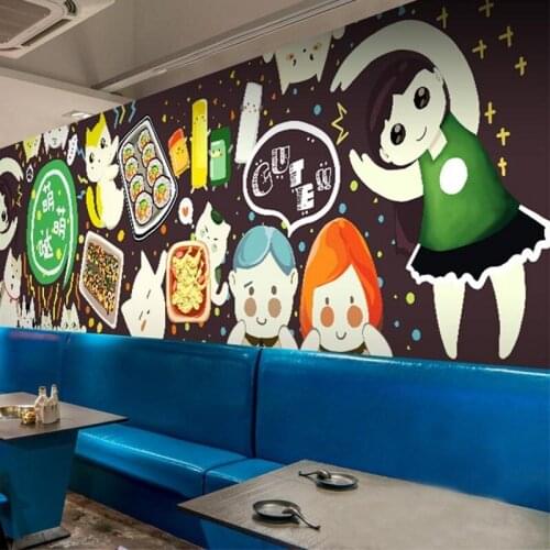 Photo wallpaper cartoon graffiti background wallpaper mural personalized food Noodle store sushi cuisine Hot pot shop wallpaper