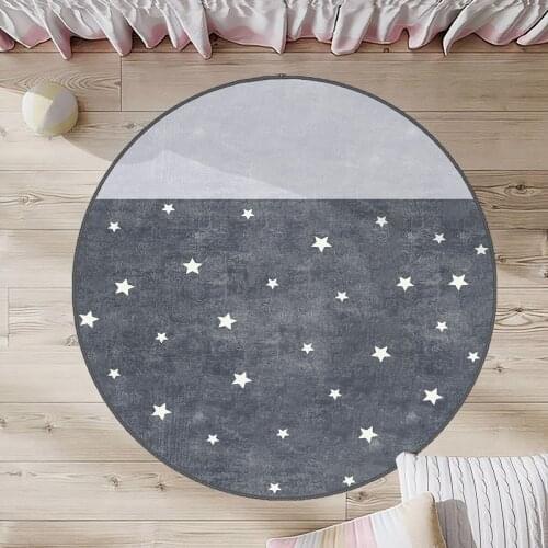 Gri Yuvarlak Çocuk Odası Halısı beyaz yıldız