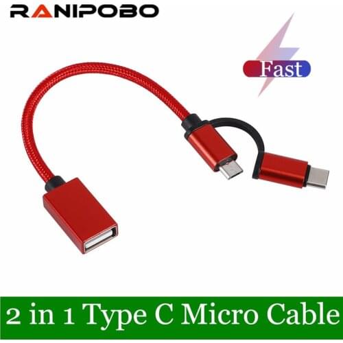 USB Type C Cable for Samsung S10 S9 Plus 2 in 1 Fast Charge Micro USB Cable for Xiaomi Huawei Android USB Adapter OTG Cable