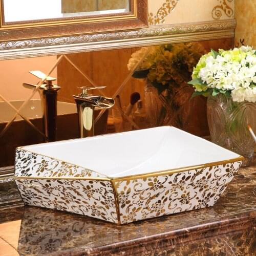 China antique art bathroom irregular shape of phnom Pen ceramic square wash hand basin