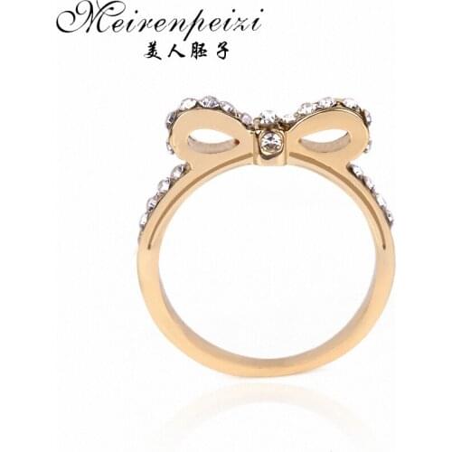 New Kwaii Cute Bow Knot Rings Crystal Paved Fashion Jewelry Best Gift For Young Girls Child Christmas New Year