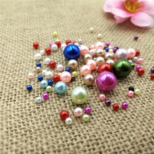 250Pcs/Pack Mix Size 3/4/6/8/10mm Beads No Hole Colorful Pearls Round Acrylic Imitation Pearl DIY For Jewelry Making Nail Crafts