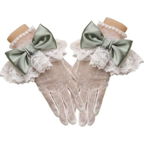 Handmade Summer Lolita Tea Flowers Mary Gloves Lolita Bow Hand Cuff Jewelry Elegant Lace Gloves D706