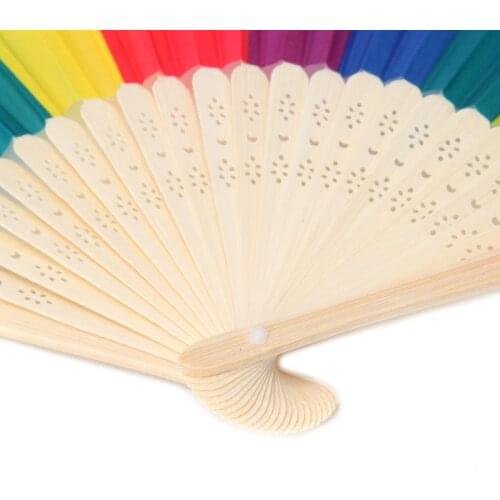Summer Rainbow Handheld Folding Fan for Wedding Party Decoration Festival Dance Supplies P15D