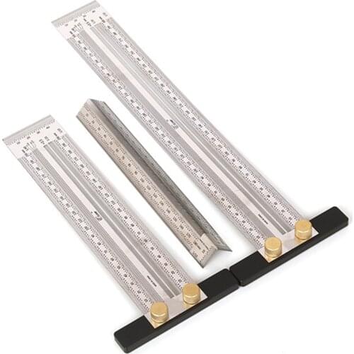 High-precision Scale Ruler T-type Hole Ruler Woodworking Scribing Mark Line Gauge Carpenter Measuring Tool Stainless Steel