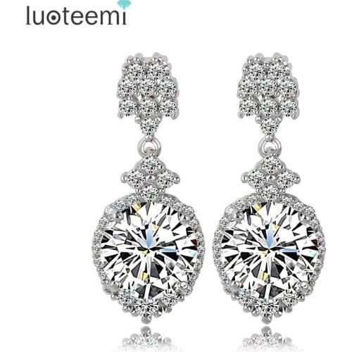 LUOTEEMI Brincos New Arrive Luxury Europe Design Clear CZ Elegant Women Wedding Dangle Earrings for Femal Bridal Jewelry