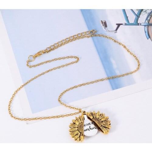 Fashion Sunflower Double-layer Engraved Pendant Necklaces For Women Round Open Gold Long Chain Charm Necklace Women Jewelry