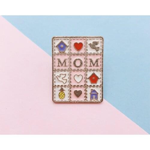 Cartoon Fun Geometry Squares Love Family Birds Pineapple Enamel Brooch Alloy Badge Denim Clothes Bags Pins Cute Sweet Jewelry