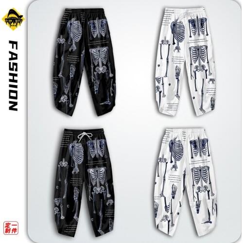 2021 Men Harem Pants Streetwear Hip Hop Casual Pockets Joggers Pants Male Harajuku Fashion Skeleton Print Trousers