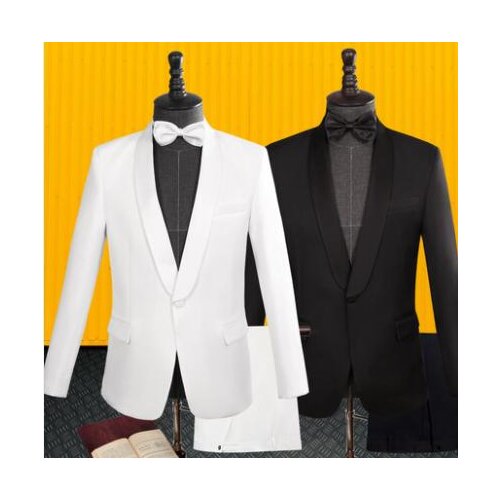 Chorus blazer men groom suit set with pants mens wedding suits costume singer style black white stage clothing formal dress 986