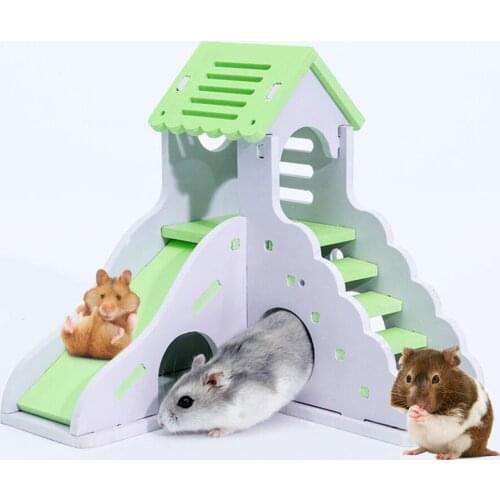 New Hamster Toy Colorful Mini Wooden Slide DIY Assemble Hamster House Cute Small Animals Pet Toy Supplies Animal Sleeping House
