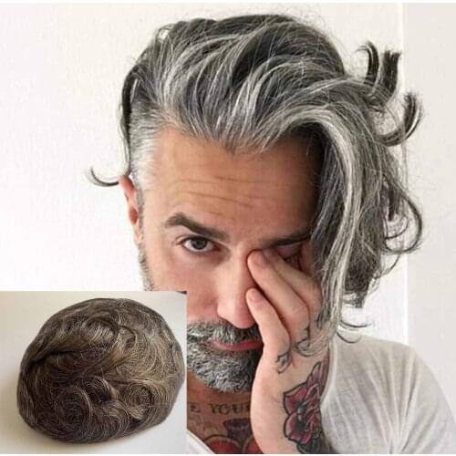 Black Mixed Gray Blonde Color Human Hair System Wave Straight Full PU Men Toupee Men Hair Piece Human Hair Breathable PU