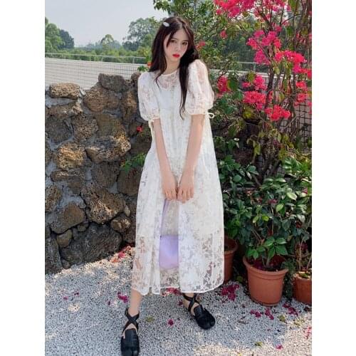 Dresses Women Super Fairy White Lace Dress Female Summer New Style French Design Fluffy Long Skirt