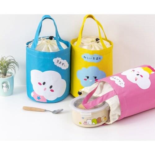 Portable Cylinder Cool Box Children Thermal Drawstring Storage Pouch Kids Animal Printing School Insulated Lunch Bag