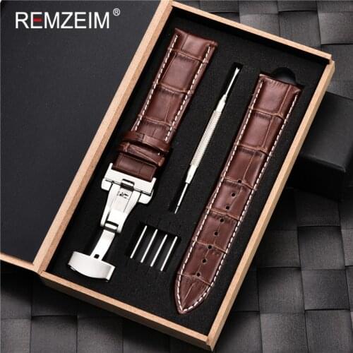 REMZEIM Watchband 16 17 18 19 20 21 22 23 24mm Calf Genuine Leather Strap Watch Band With Watchband Box Watch Accessories