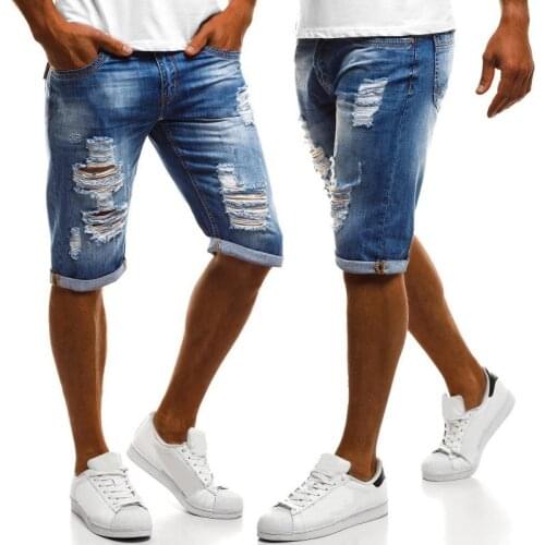 Ripped Jeans Shorts for Men Summer Fashion Mid Waist Flanging Distressed Jeans Man Casual Straight Denim Shorts