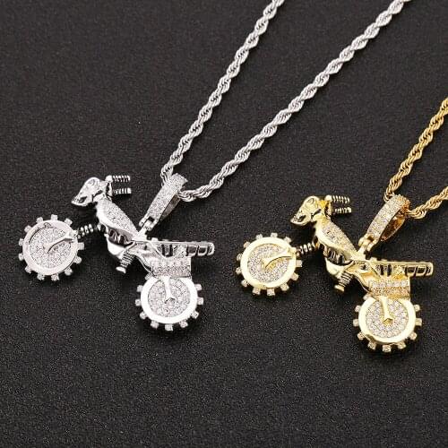 Bling Motorcycle Pendant Necklaces For Men 2 Colors Micro Pave Zircon Necklaces Fashion Hip Hop Jewelry