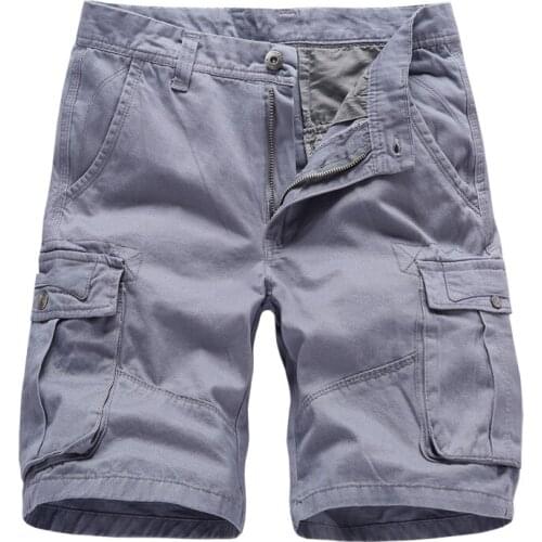 Cotton Summer Mens Cargo Shorts Pockets Buttons Fifth Pants Casual Black Classic Loose Overalls Male Brand Clothing Homme Shorts