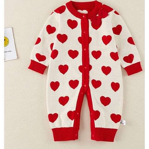 Newborn Infant Baby Boys Girls Loving Heart Rompers Clothing Autumn Winter Kids Boy Girl Long Sleeve Knit Rompers Clothes